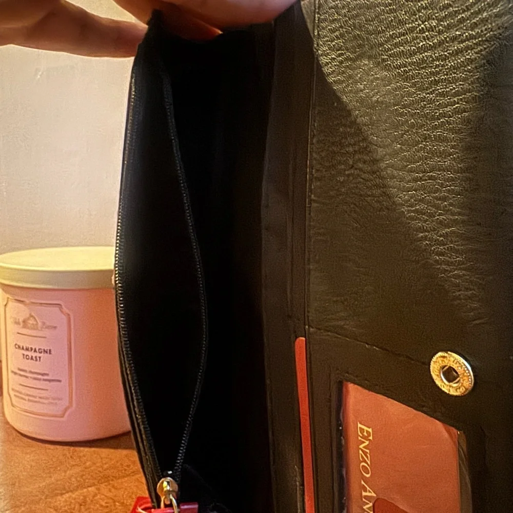 Enzo Angiolini Black Leather Clutch with Gold Details / NWT